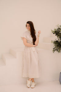 Nellie wide stripe dress ivory - Bij Keesje - Neo Noir - Jurk