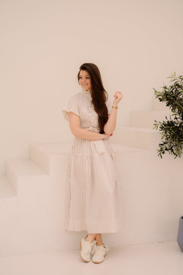 Nellie wide stripe dress ivory - Bij Keesje - Neo Noir - Jurk