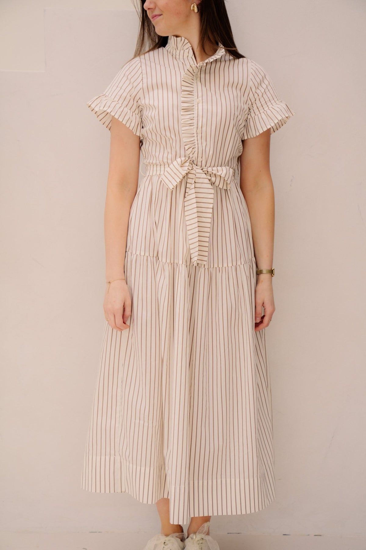 Nellie wide stripe dress ivory - Bij Keesje - Neo Noir - Jurk