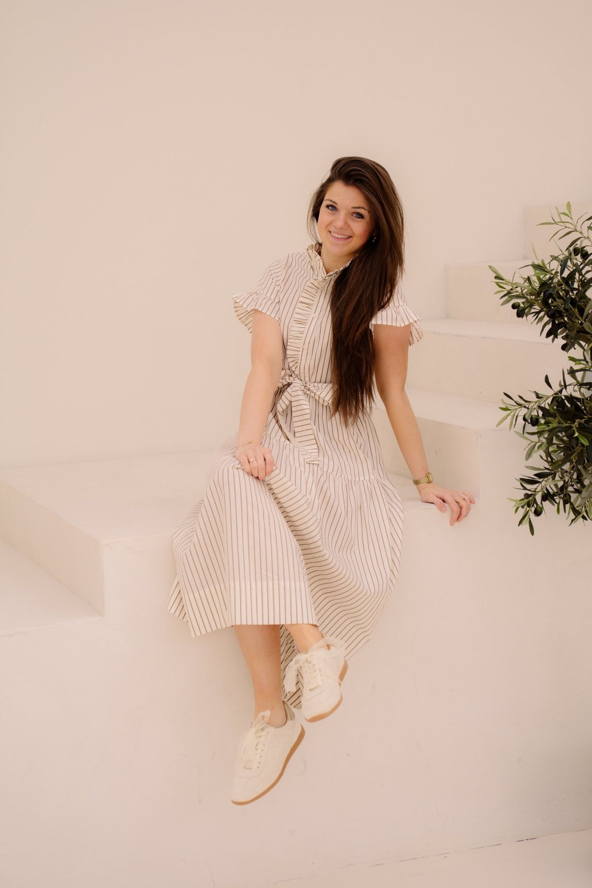 Nellie wide stripe dress ivory - Bij Keesje - Neo Noir - Jurk