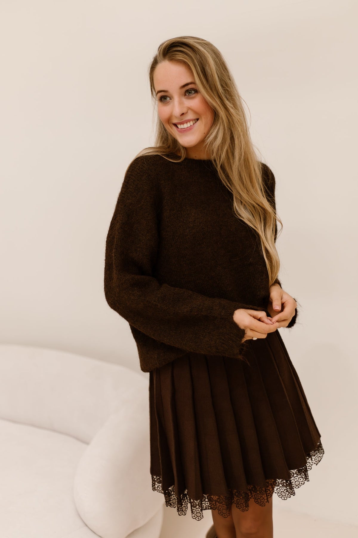 Nikkie Pleat skirt lace brown - Bij Keesje - Bij Keesje - Rok