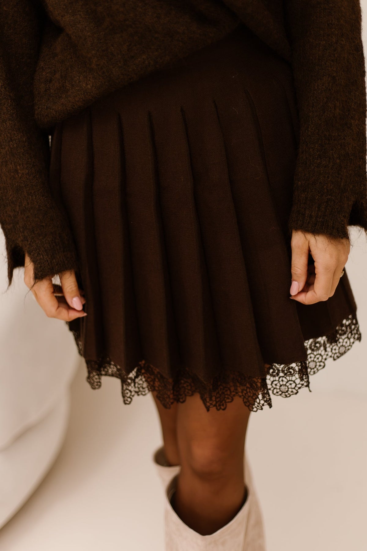 Nikkie Pleat skirt lace brown - Bij Keesje - Bij Keesje - Rok