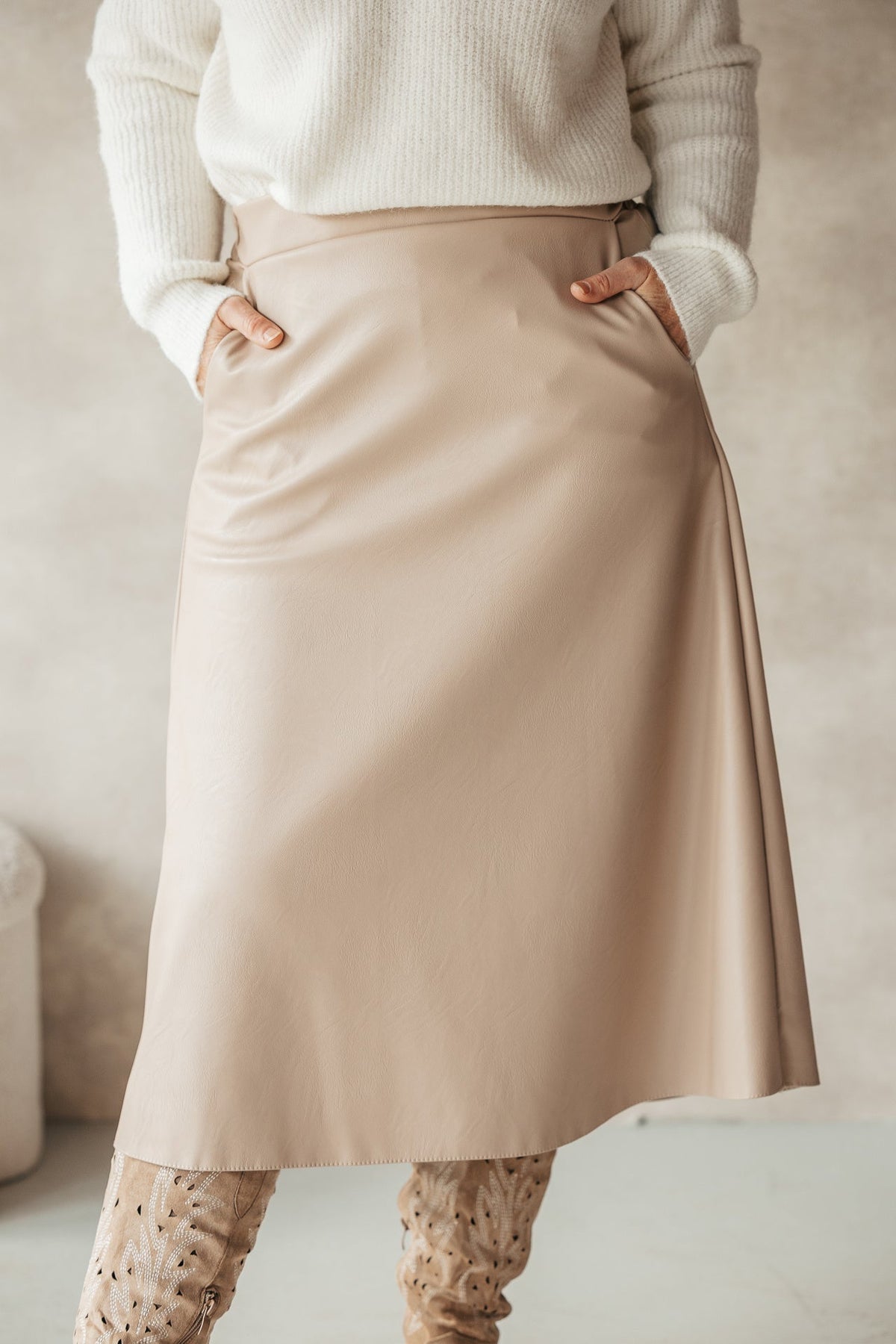 Nila leather skirt beige - Bij Keesje