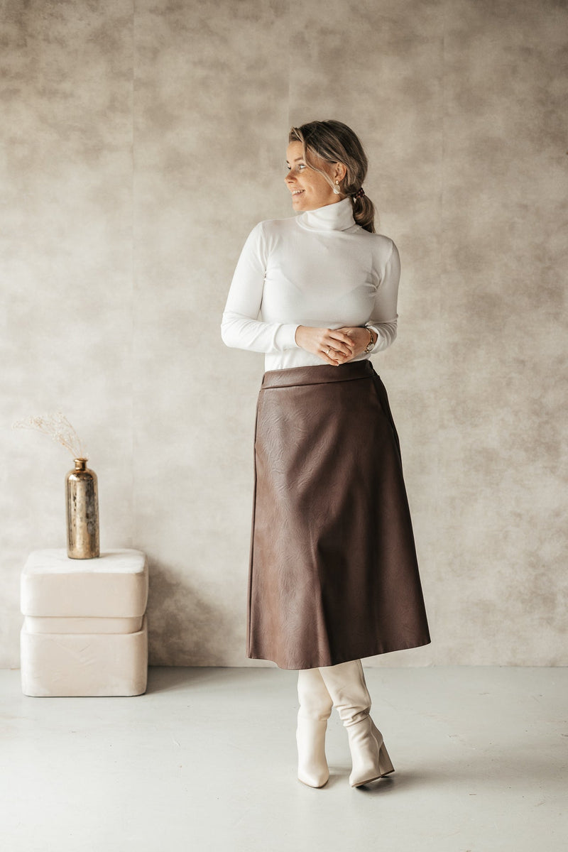 Nila leather skirt brown - Bij Keesje