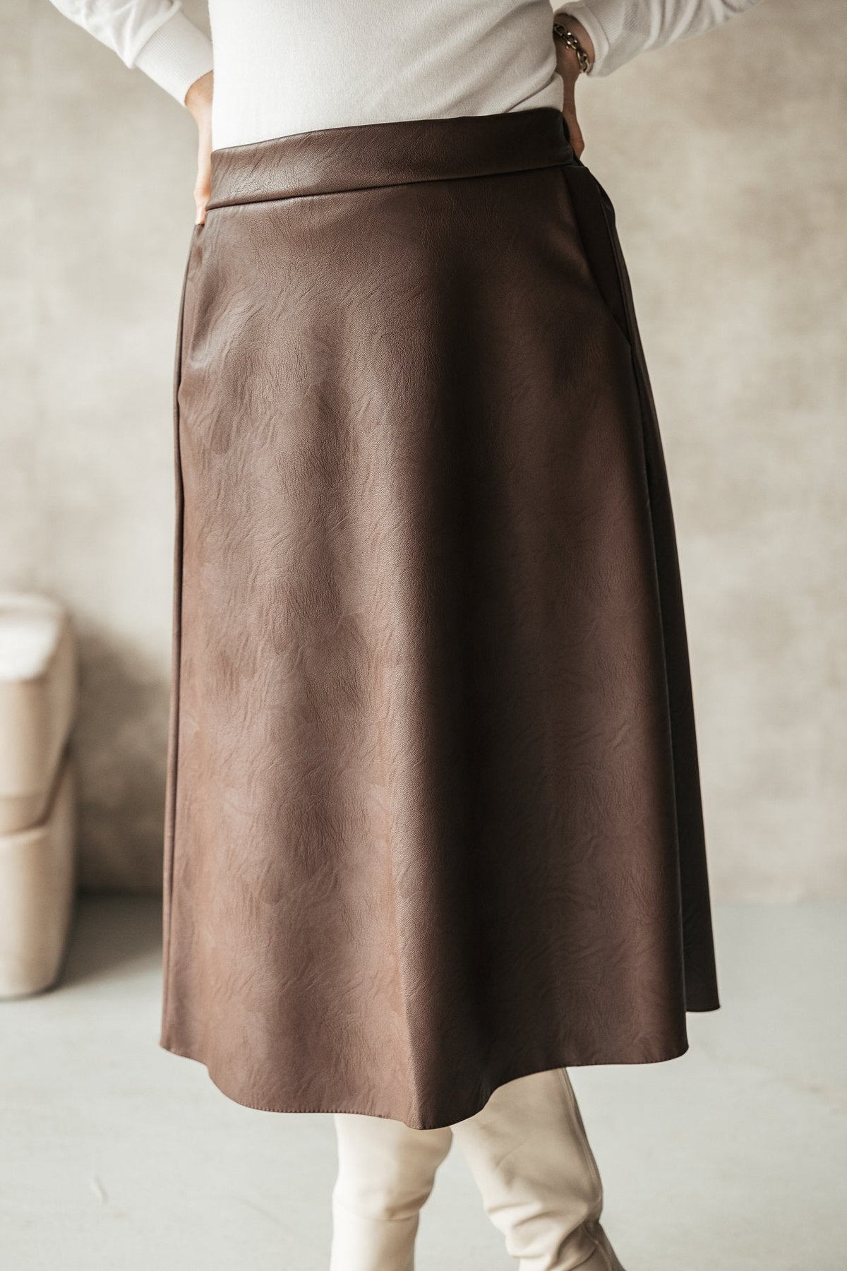 Nila leather skirt brown - Bij Keesje