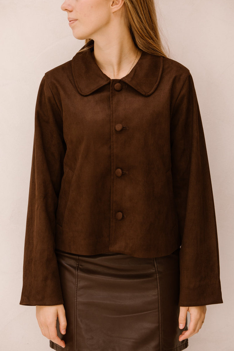 Nilo faux suede jacket dark brown - Bij Keesje - Neo Noir