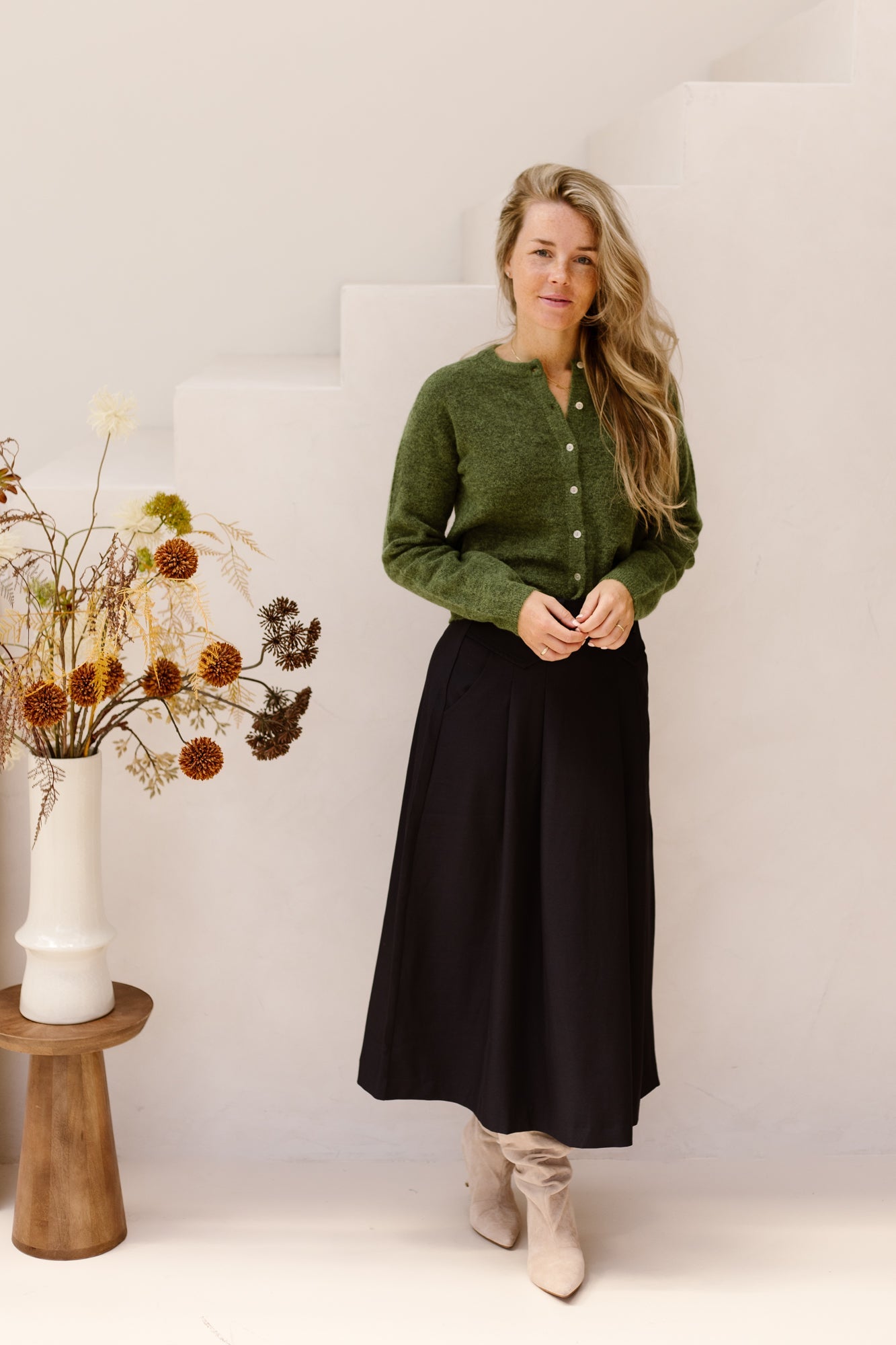 Objagate L/S Knit Cardigan Noos Bronze Green/Melange - Bij Keesje - Object - top