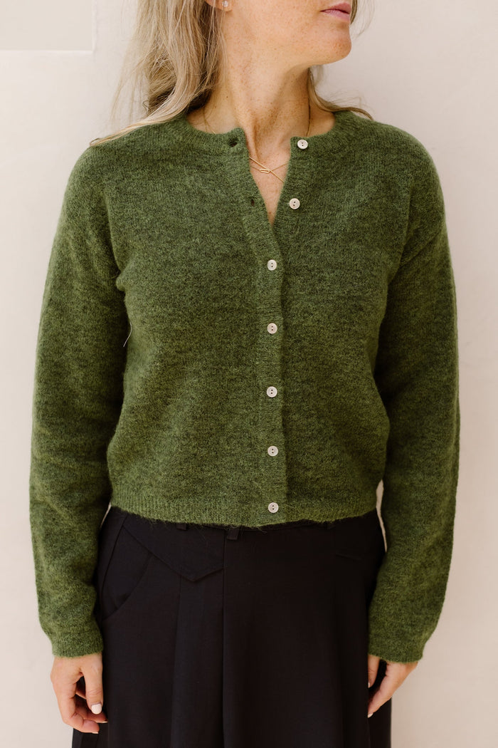 Objagate L/S Knit Cardigan Noos Bronze Green/Melange - Bij Keesje - Object - top