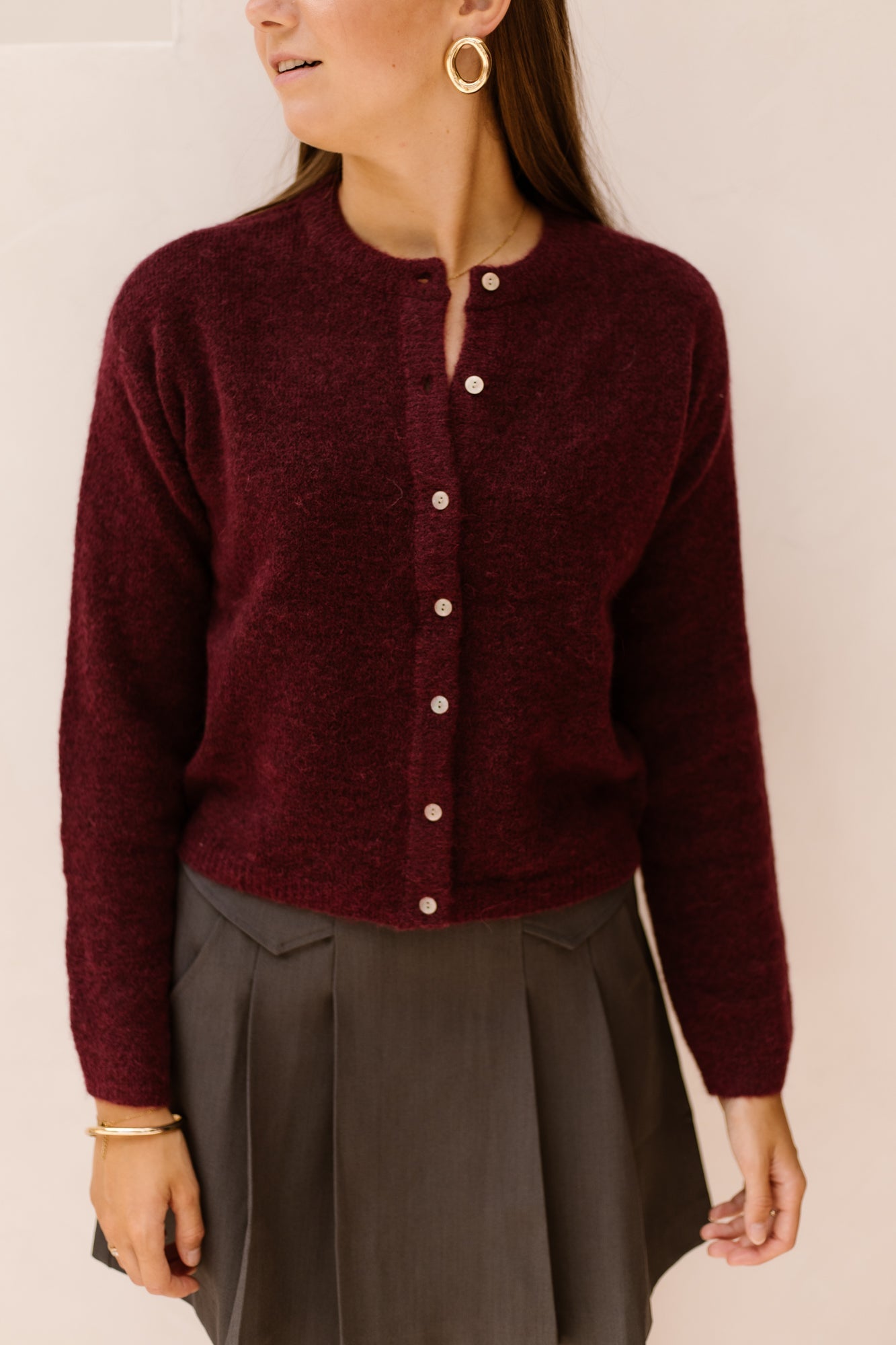 Objagate L/S Knit Cardigan Noos Windsor Wine/Melange - Bij Keesje - Object - top