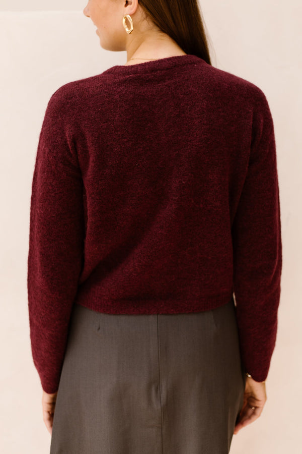Objagate L/S Knit Cardigan Noos Windsor Wine/Melange - Bij Keesje - Object - top