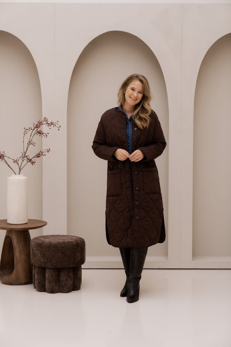 Objallie LS long quilt jacket java - Bij Keesje - Object