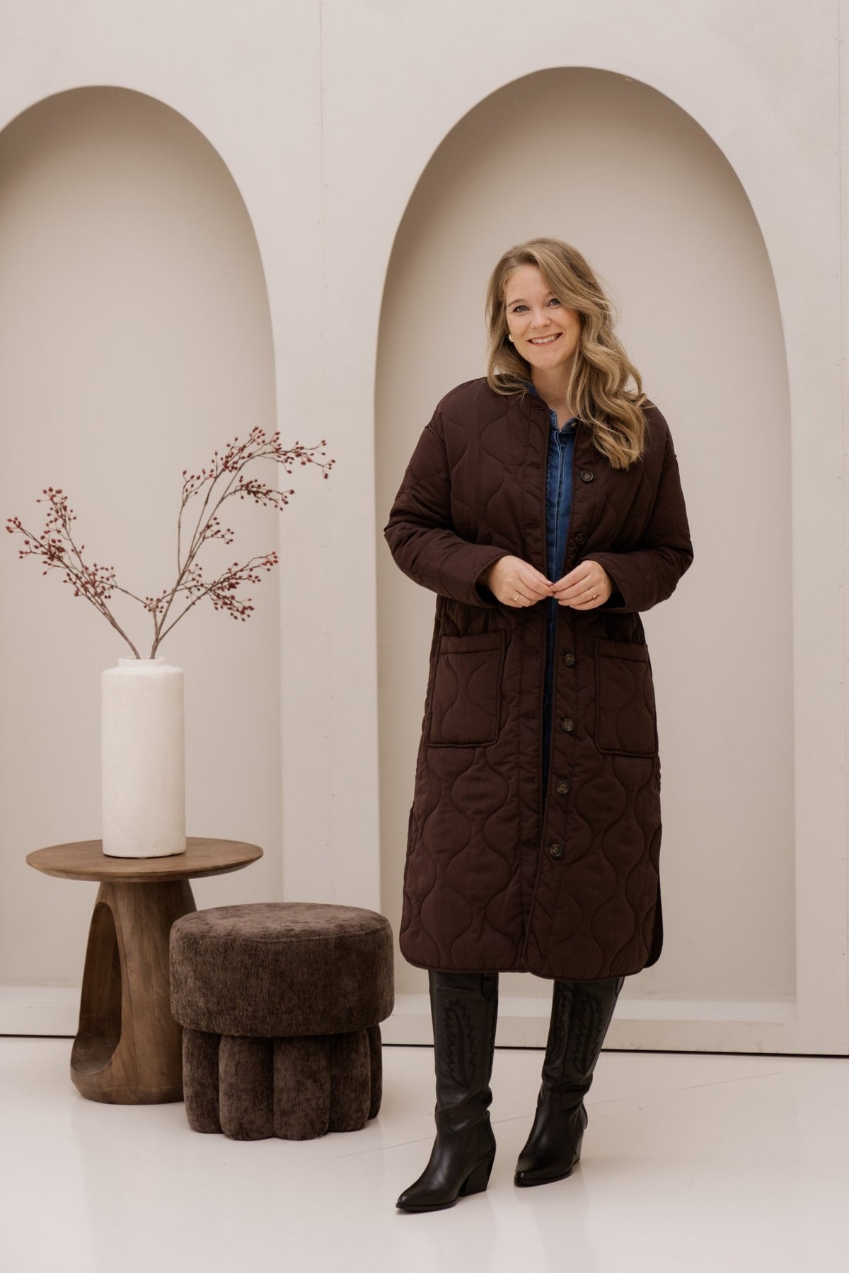 Objallie LS long quilt jacket java - Bij Keesje - Object