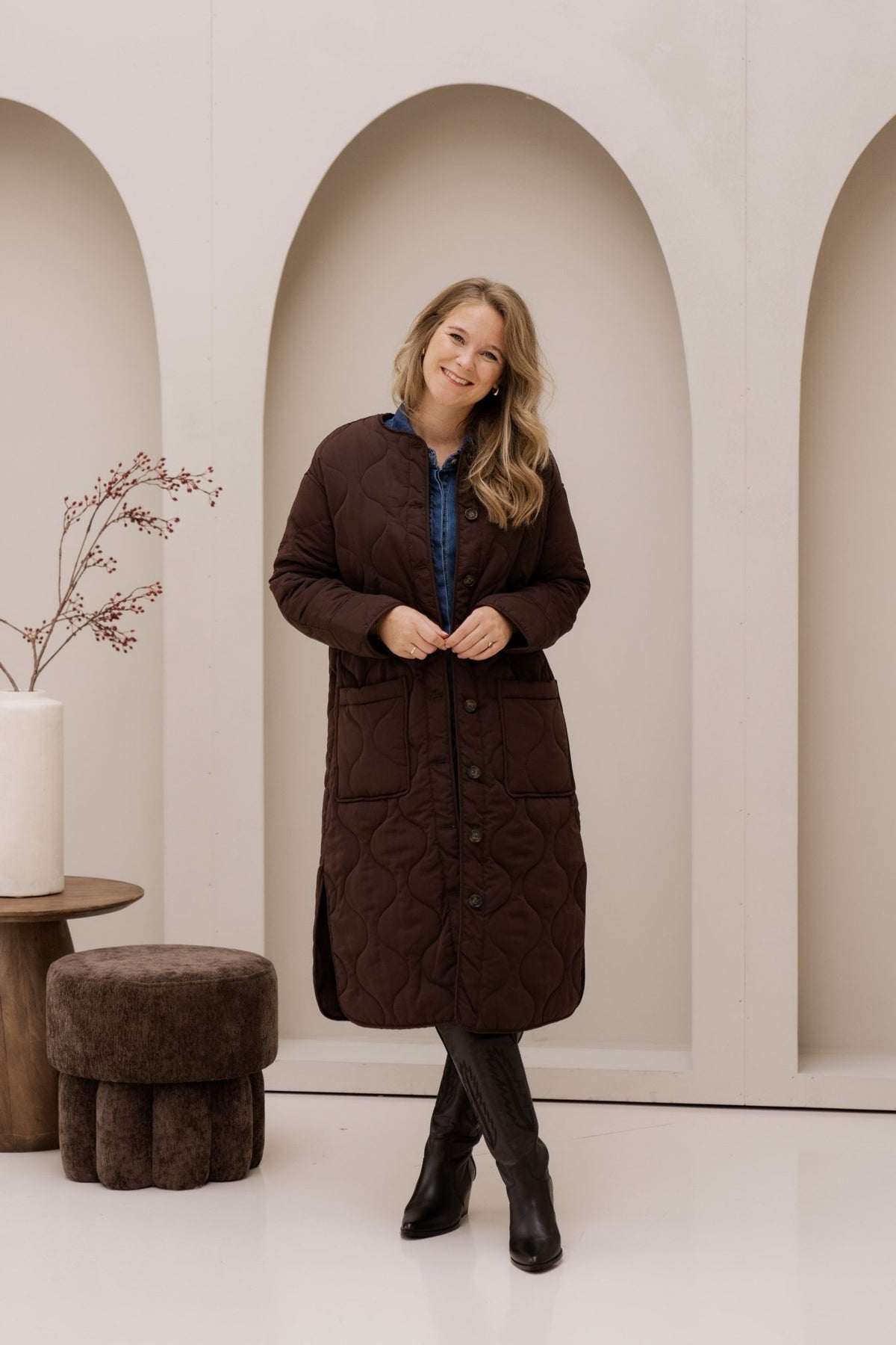 Objallie LS long quilt jacket java - Bij Keesje - Object