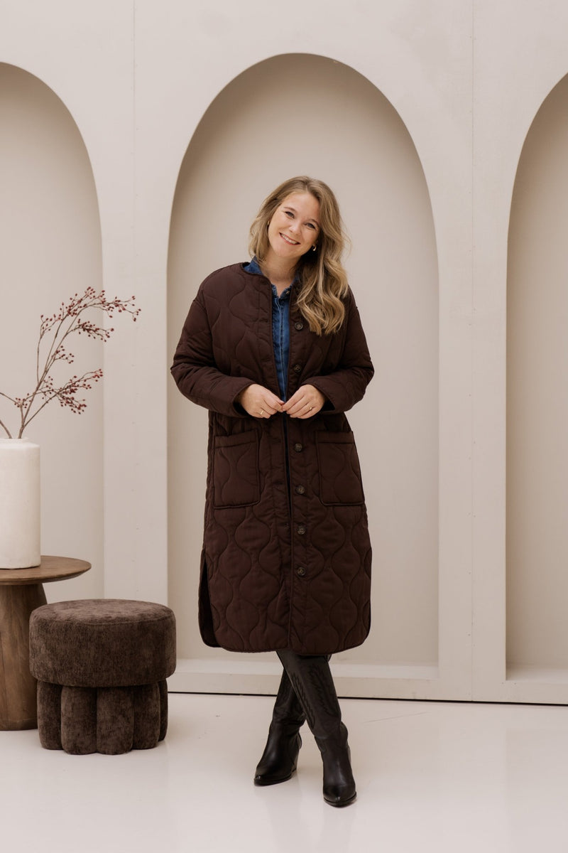 Objallie LS long quilt jacket java - Bij Keesje - Object