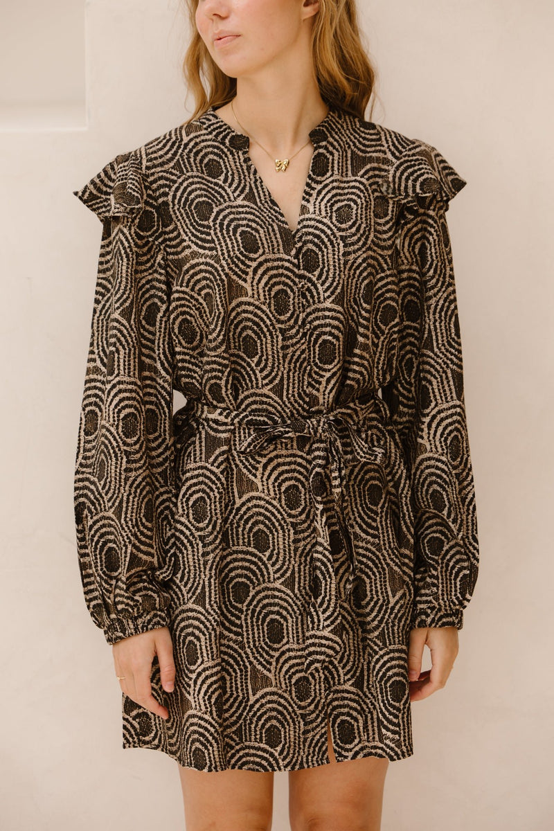 Objaya L/S RE Short dress White Graphic - Bij Keesje - Object