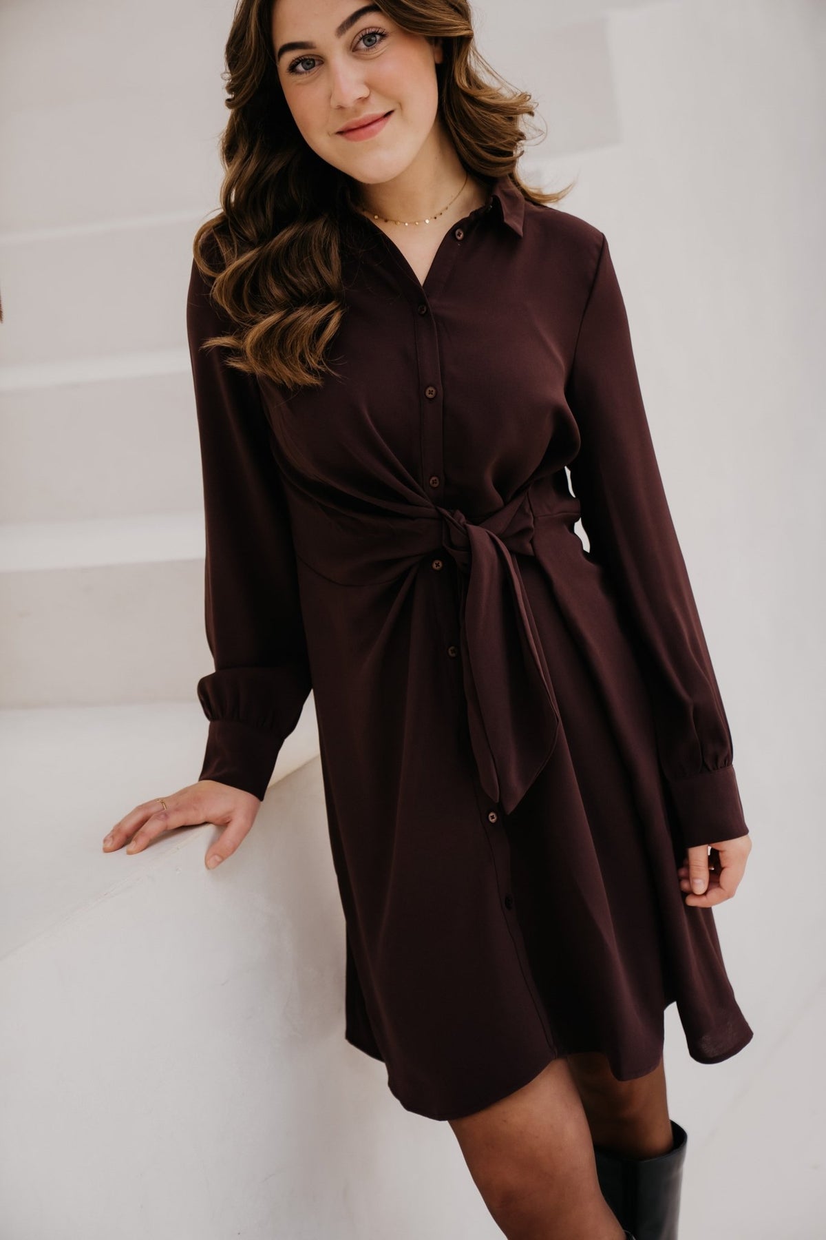 Objbarin short dress chocolate Plum - Bij Keesje - Object - Jurk