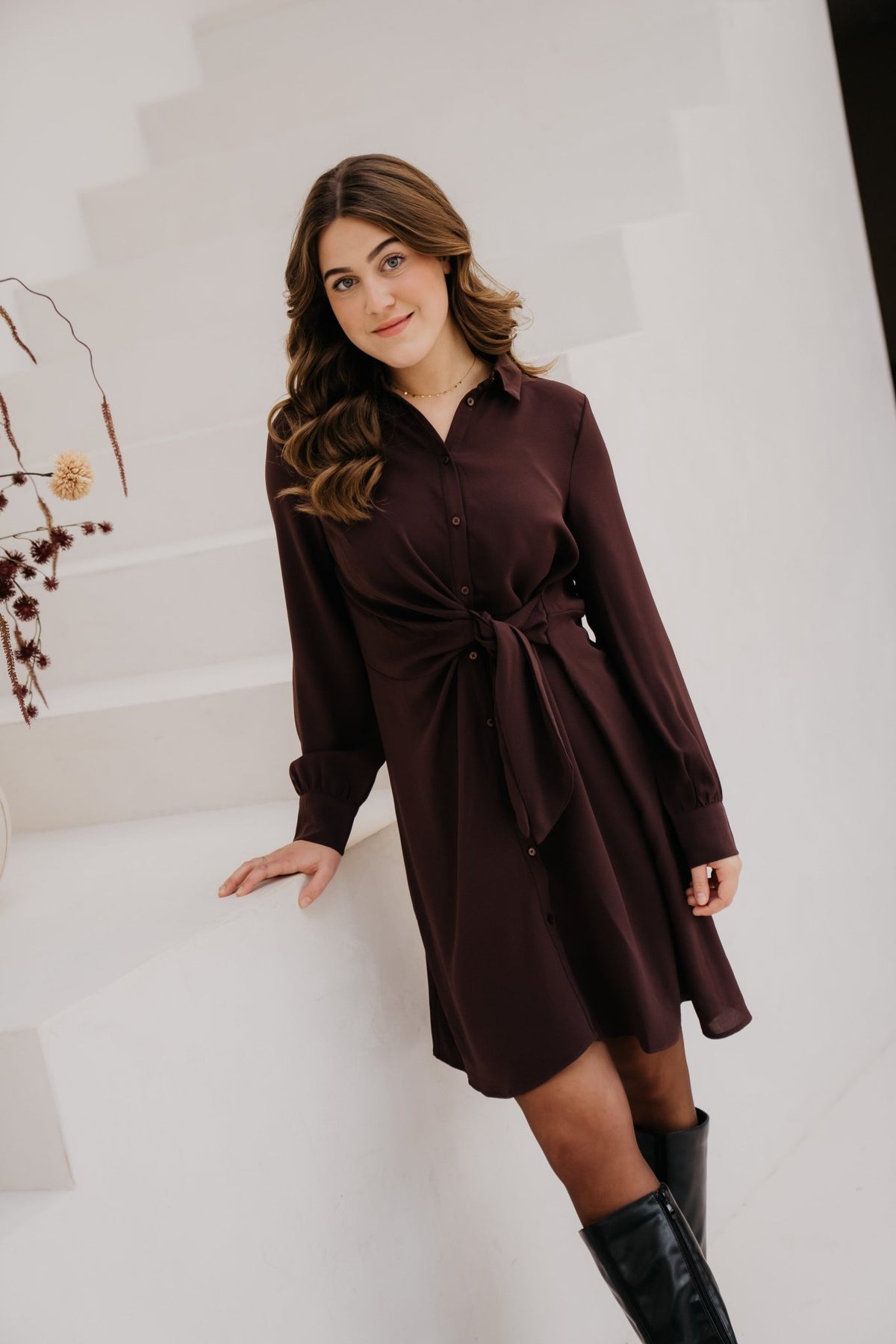 Objbarin short dress chocolate Plum - Bij Keesje - Object - Jurk