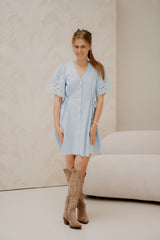 Objbera S/S Short Shirt Dress Winter Sky/White