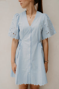 Objbera S/S Short Shirt Dress Winter Sky/White - Bij Keesje - Object - jurk