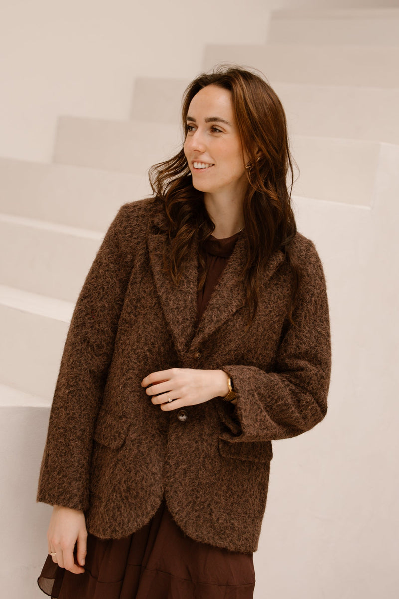 Objcelina Jacket Brown/Black Melange - Bij Keesje - Object