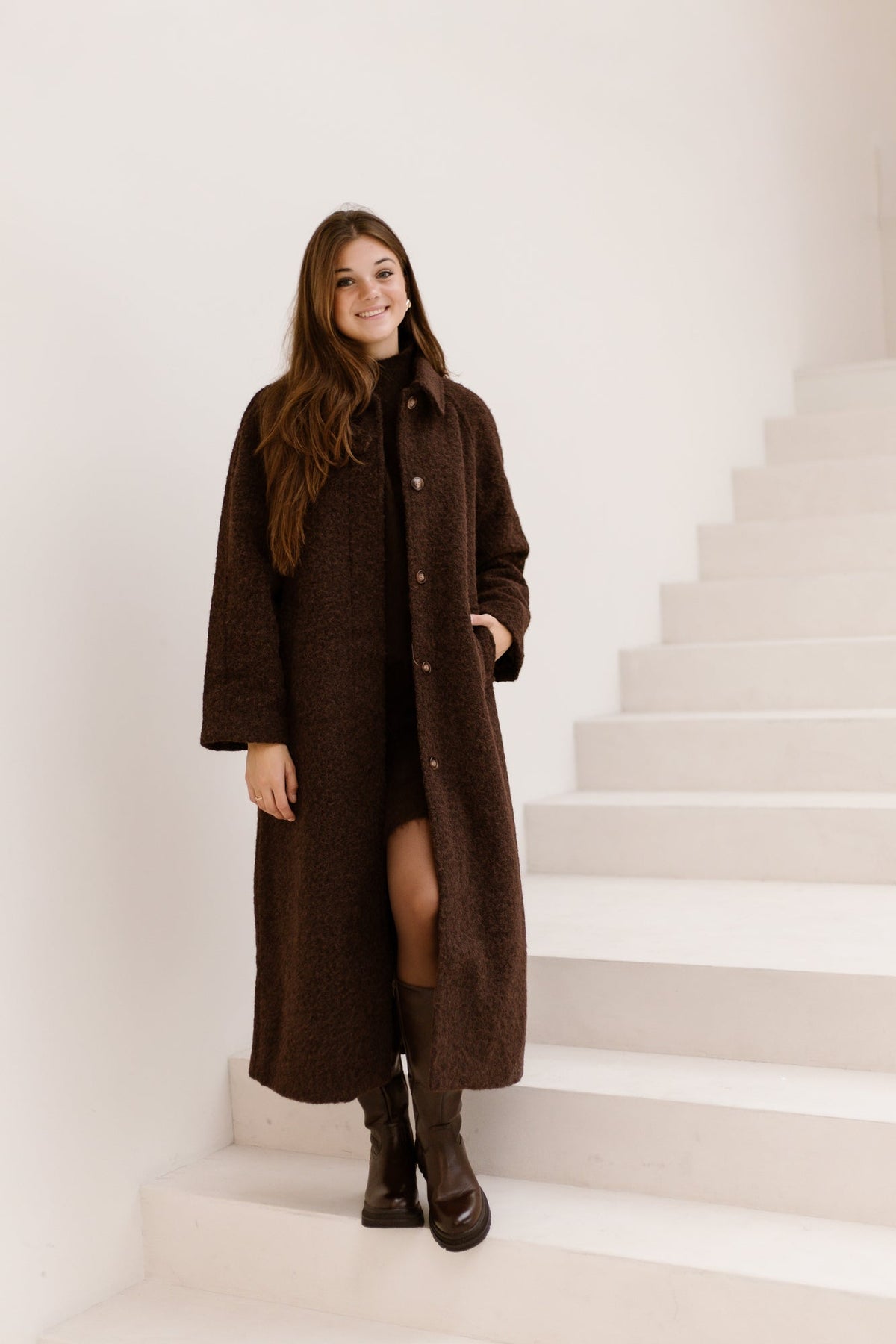Objcelina midi coat seal brown - Bij Keesje - Object - Jas