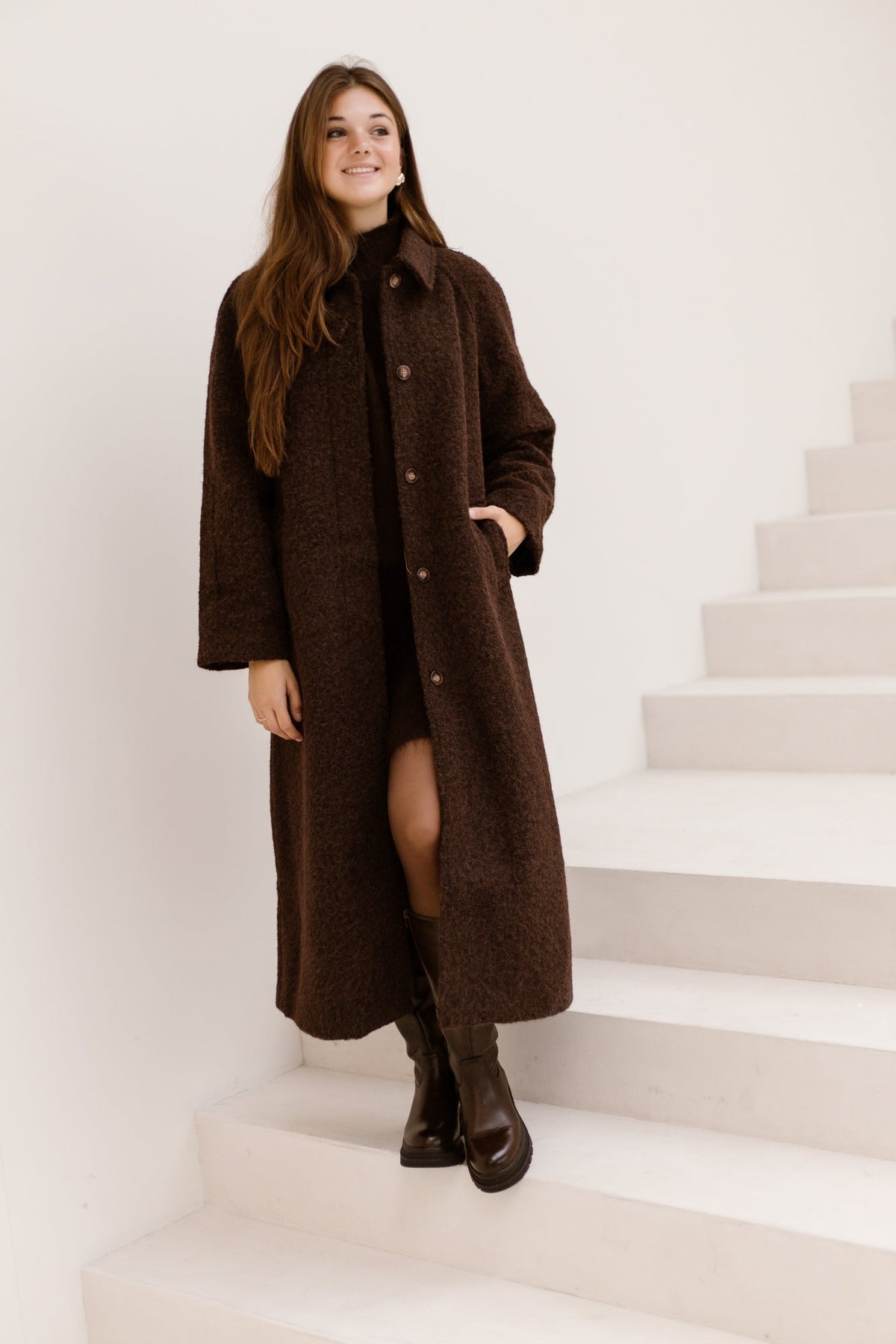 Objcelina midi coat seal brown - Bij Keesje - Object - Jas