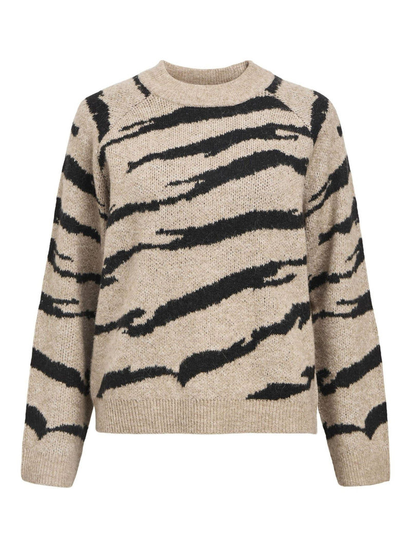 Objdiana LS o - neck knit noos morel black zebra - Bij Keesje - Object
