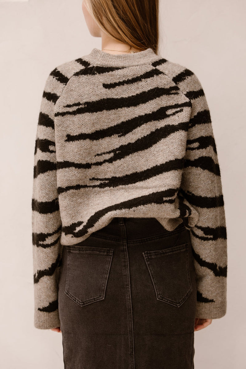 Objdiana LS o - neck knit noos morel black zebra - Bij Keesje - Object