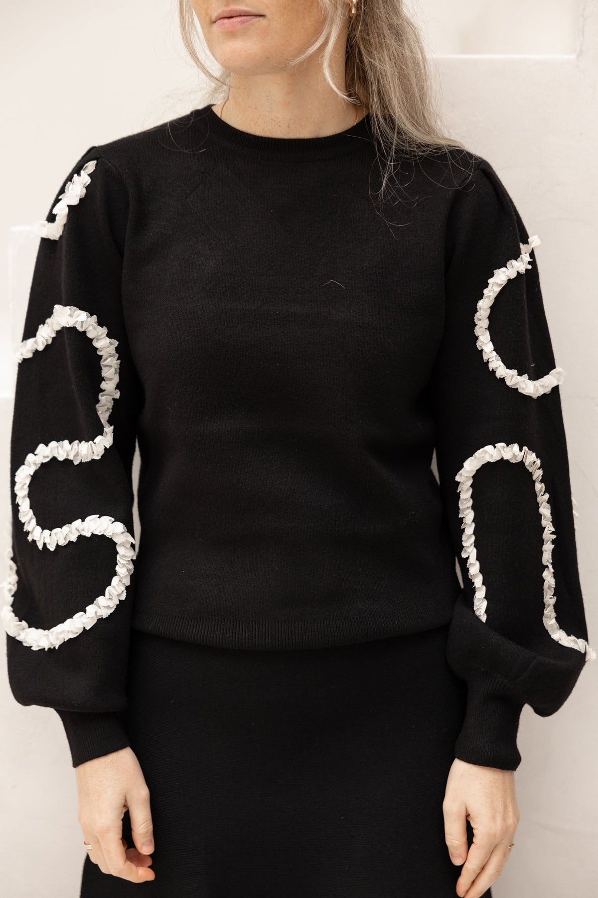 Objdidi neck knit pullover black detail - Bij Keesje