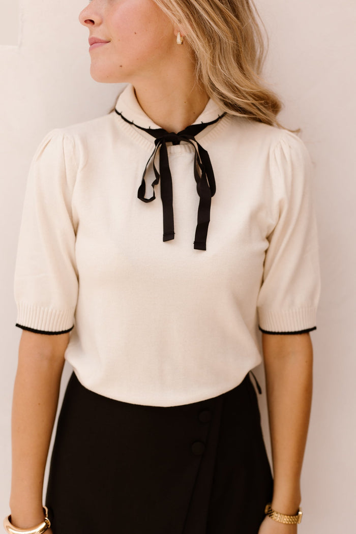 Objdolly Thess Re Knit Pullover Birch/Black - Bij Keesje - Object - top