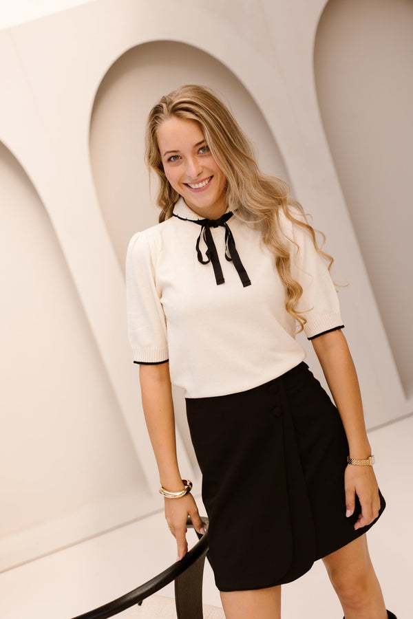 Objdolly Thess Re Knit Pullover Birch/Black - Bij Keesje - Object - top