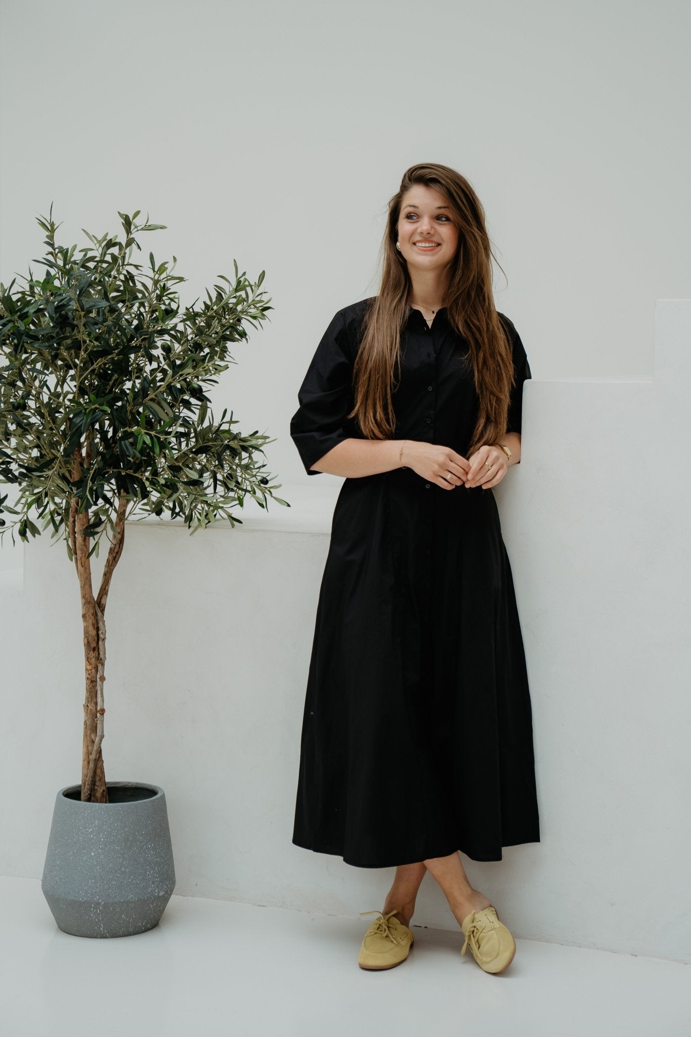 Objelly Hope 3/4 RE Midi Dress 144 Black - Bij Keesje - Object - Jurk