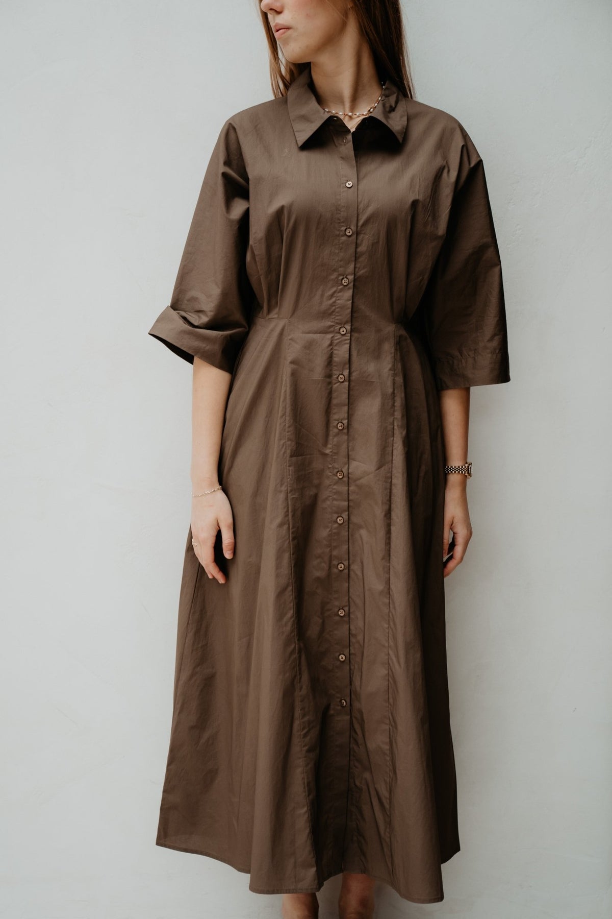 Objelly Hope 3/4 RE Midi Dress 144 Morel - Bij Keesje - Object - Jurk