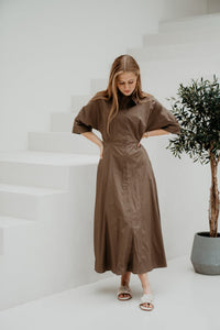 Objelly Hope 3/4 RE Midi Dress 144 Morel - Bij Keesje - Object - Jurk