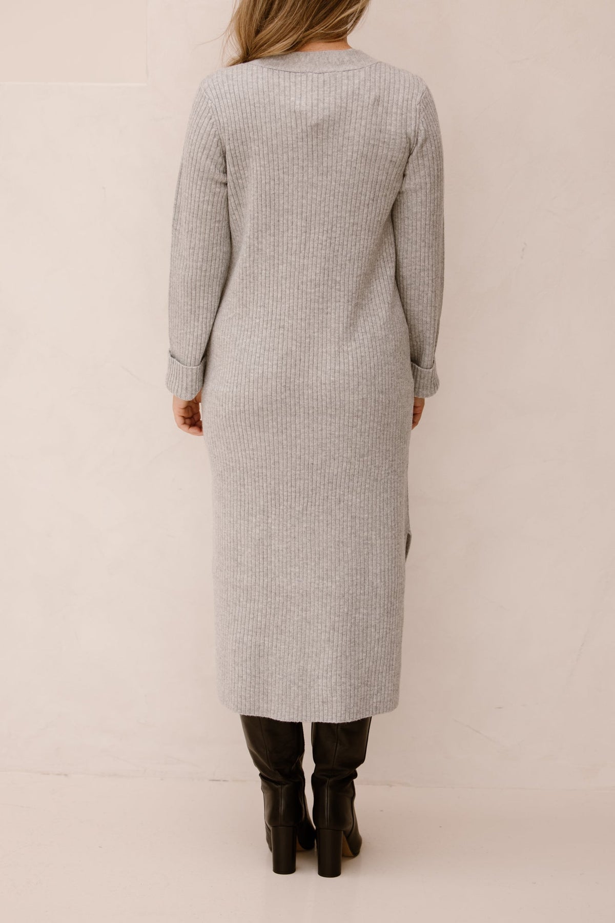 Objelva LS v - neck knit dress light grey melange - Bij Keesje - Object