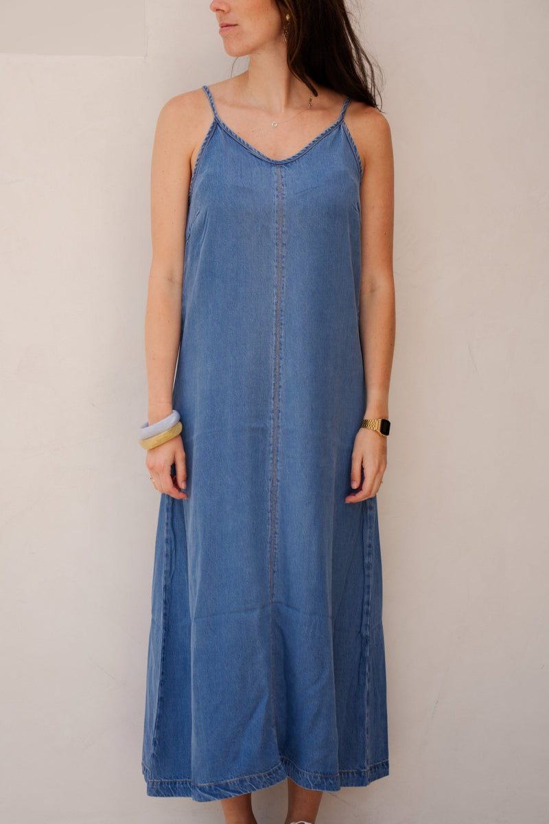 object denim dress Object OBJZOFIA SHIRT DRESS - Denim dress - medium blue denim/blue denim