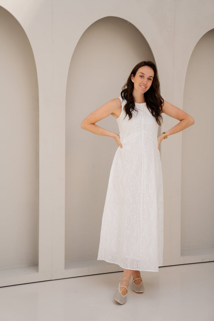 Objjovanna s - l lo o/neck long dress cloud dancer - Bij Keesje - Object - Jurk