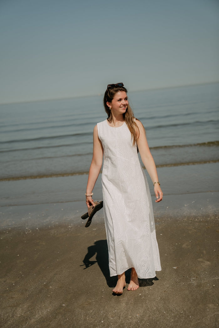 Objjovanna s - l lo o/neck long dress cloud dancer - Bij Keesje - Object - Jurk