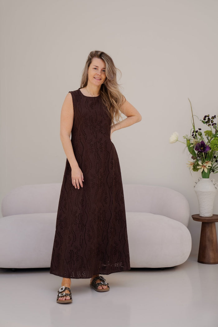 Objjovanna s - l lo o/neck long dress seal brown - Bij Keesje - Object - Jurk