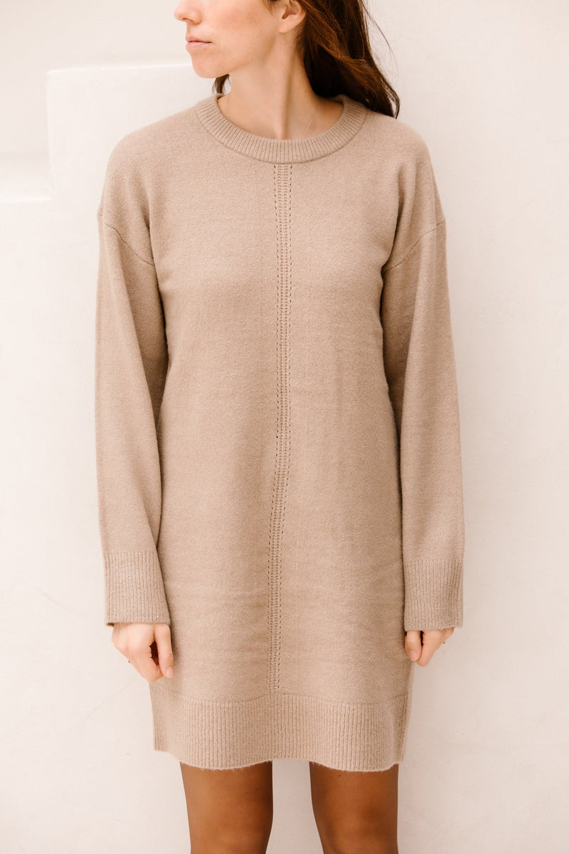Objjuno L/S RE O - neck knit dress desert taupe - Bij Keesje - Object