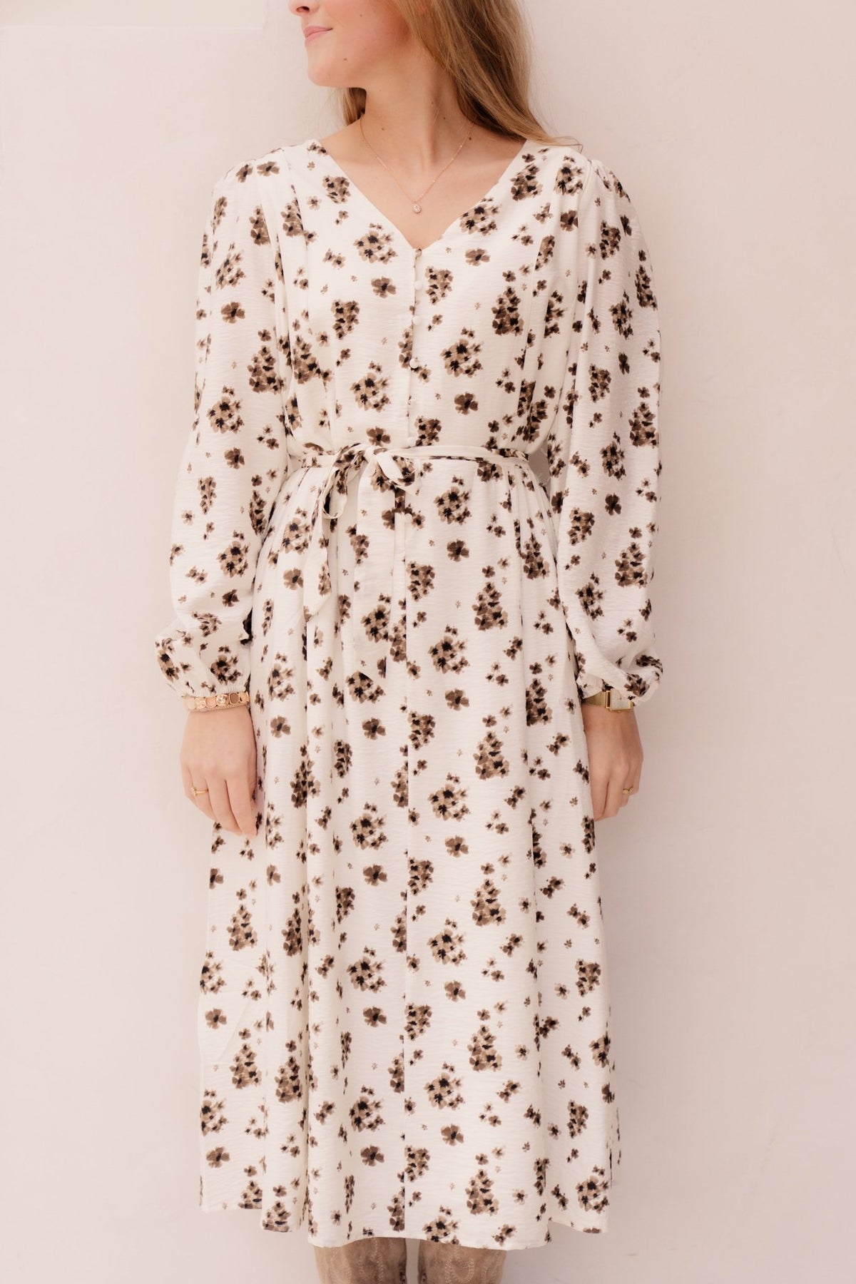 Objkristi Long Shirt Dress Morel Flowers - Bij Keesje - Object - Jurk