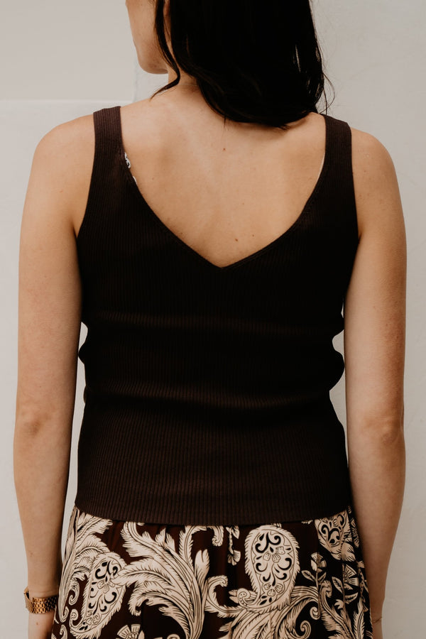 Objkuni Thess Singlet Knit Top Seal Brown - Bij Keesje - Object - Top