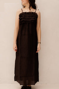Objlyne S/L RE Long Dress Seal Brown - Bij Keesje - Object - Jurk