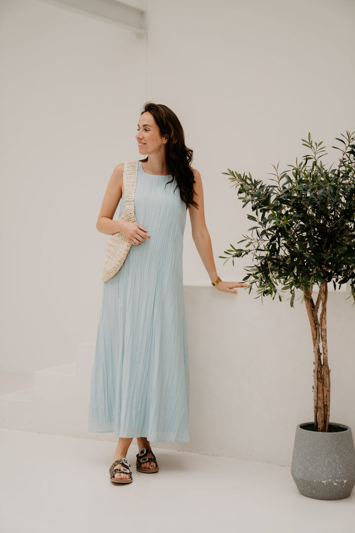Objmabel Brea S/L O - Neck Long Dress Winter sky - Bij Keesje - Object - Jurk