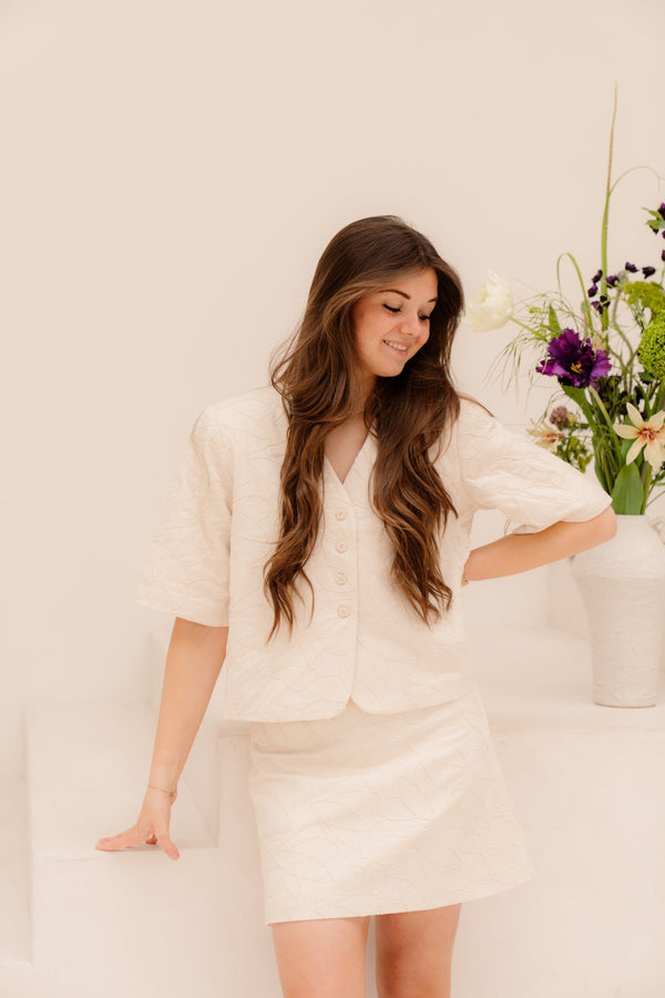 Objmathilda lisa HW short skirt white sand - Bij Keesje - Object - Jurk