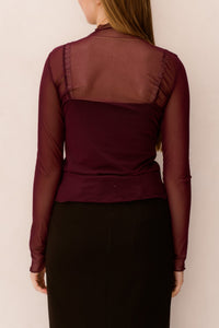 Objnela LS Mesh Top Rep Mauve Wine - Bij Keesje - Object