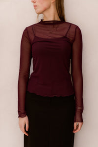 Objnela LS Mesh Top Rep Mauve Wine - Bij Keesje - Object