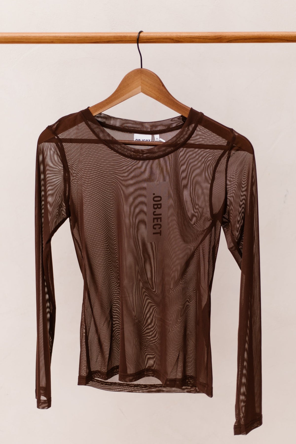 Objnela O-Neck Mesh Top Seal Brown - Bij Keesje - Object - Top