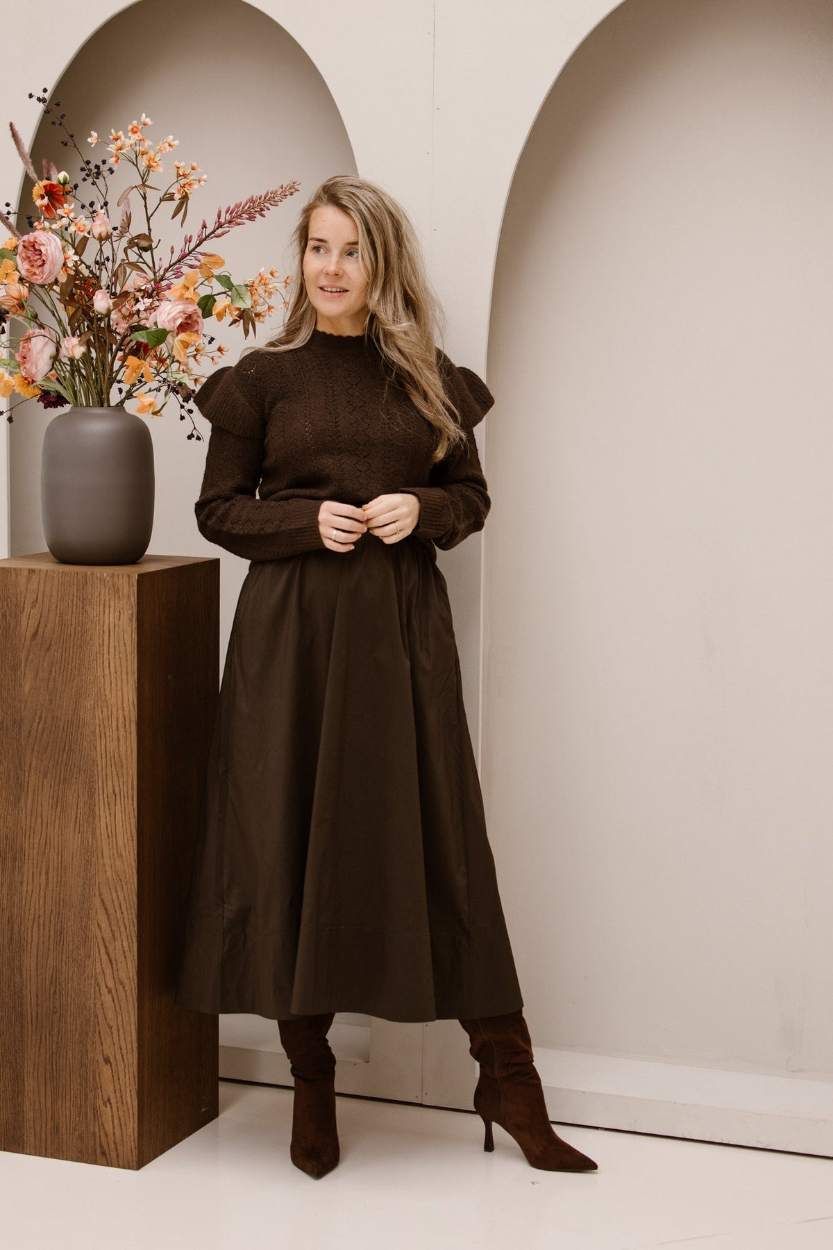 Objpaola lo knit pullover seal brown - Bij Keesje - Object