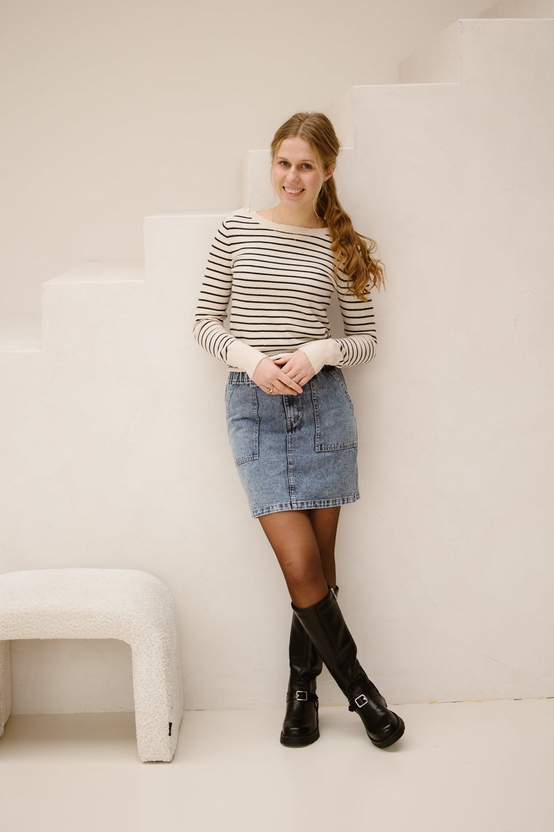 Objpolina knit pullover stripes sandshell - Bij Keesje - Object